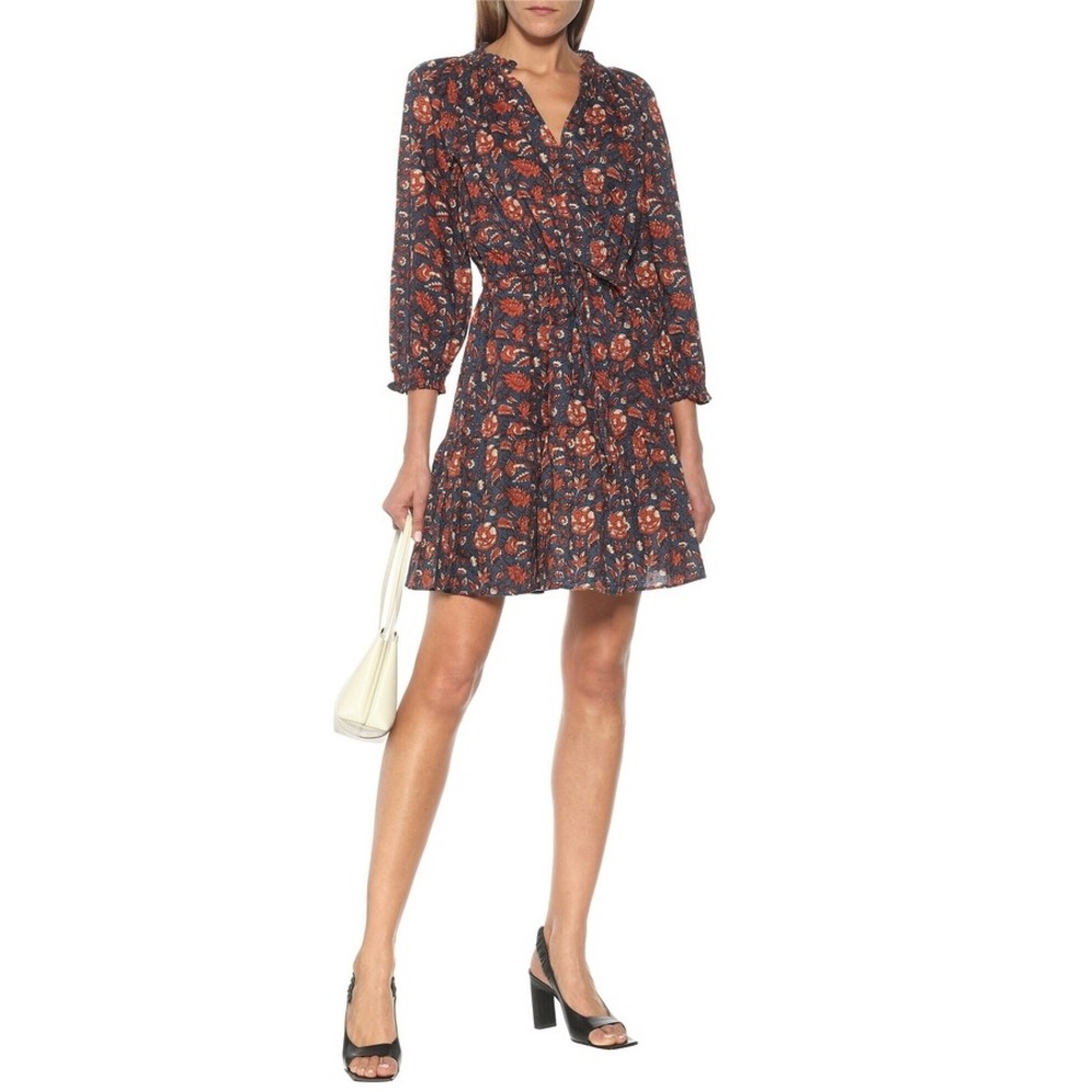 Velvet by Graham & Spencer Shoshana Floral Cotton Mini Dress V-Neck Boho M Rust
